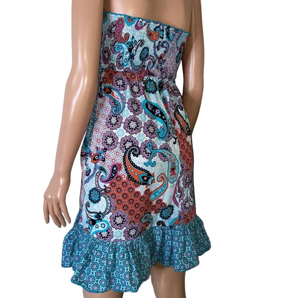 No Boundaries dress sleeveless smocked top large front pockets ruffle hem SZ LG